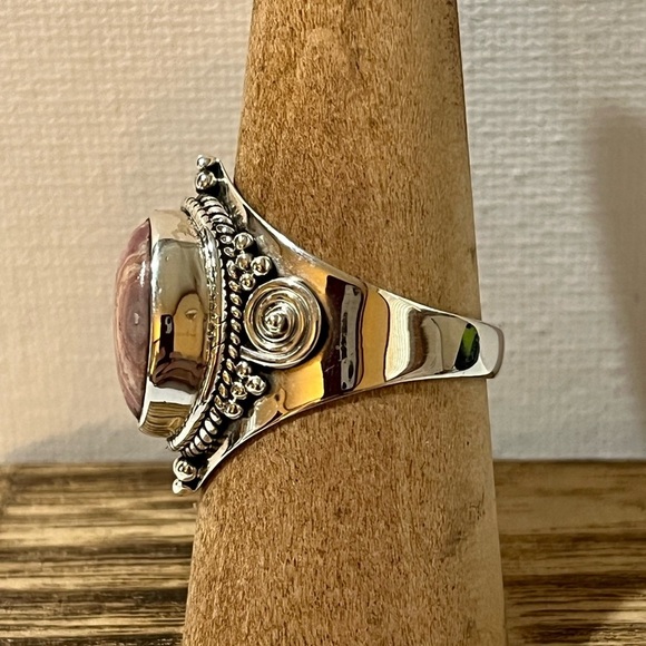 SOLID 925 STERLING SILVER GEMSTONE RHODOCHROSITE RING SIZE 8 - Picture 3 of 7